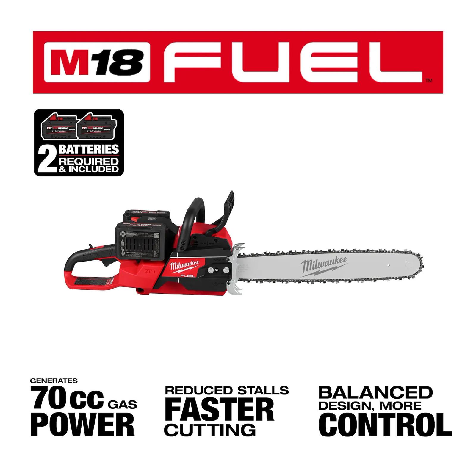 Milwaukee Tool 2827-22 Milwaukee M18 FUEL 20 in. Dual Battery Chainsaw ...