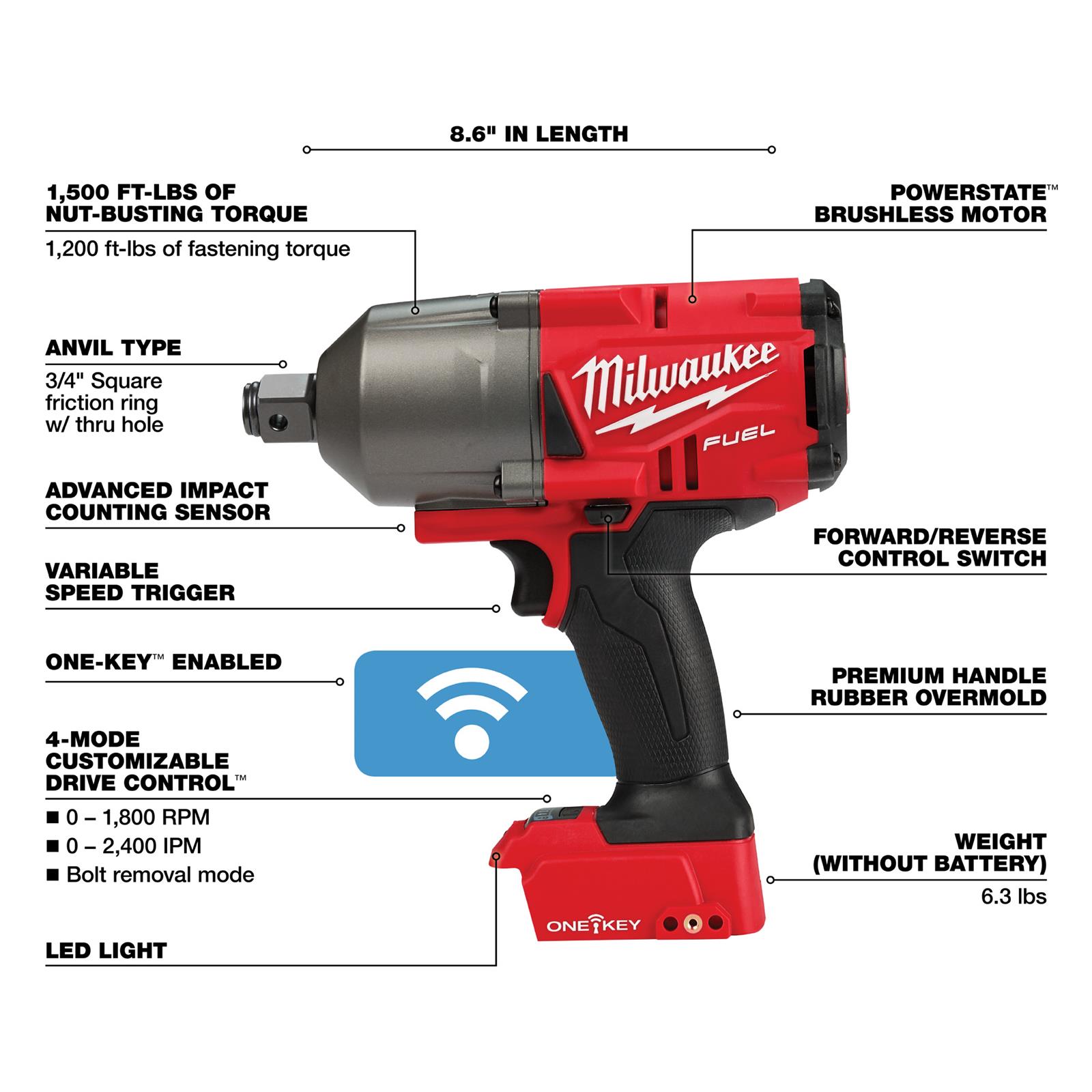 Milwaukee Tool 2864-20 Milwaukee M18 FUEL ONE-KEY High-Torque 3/4 in ...