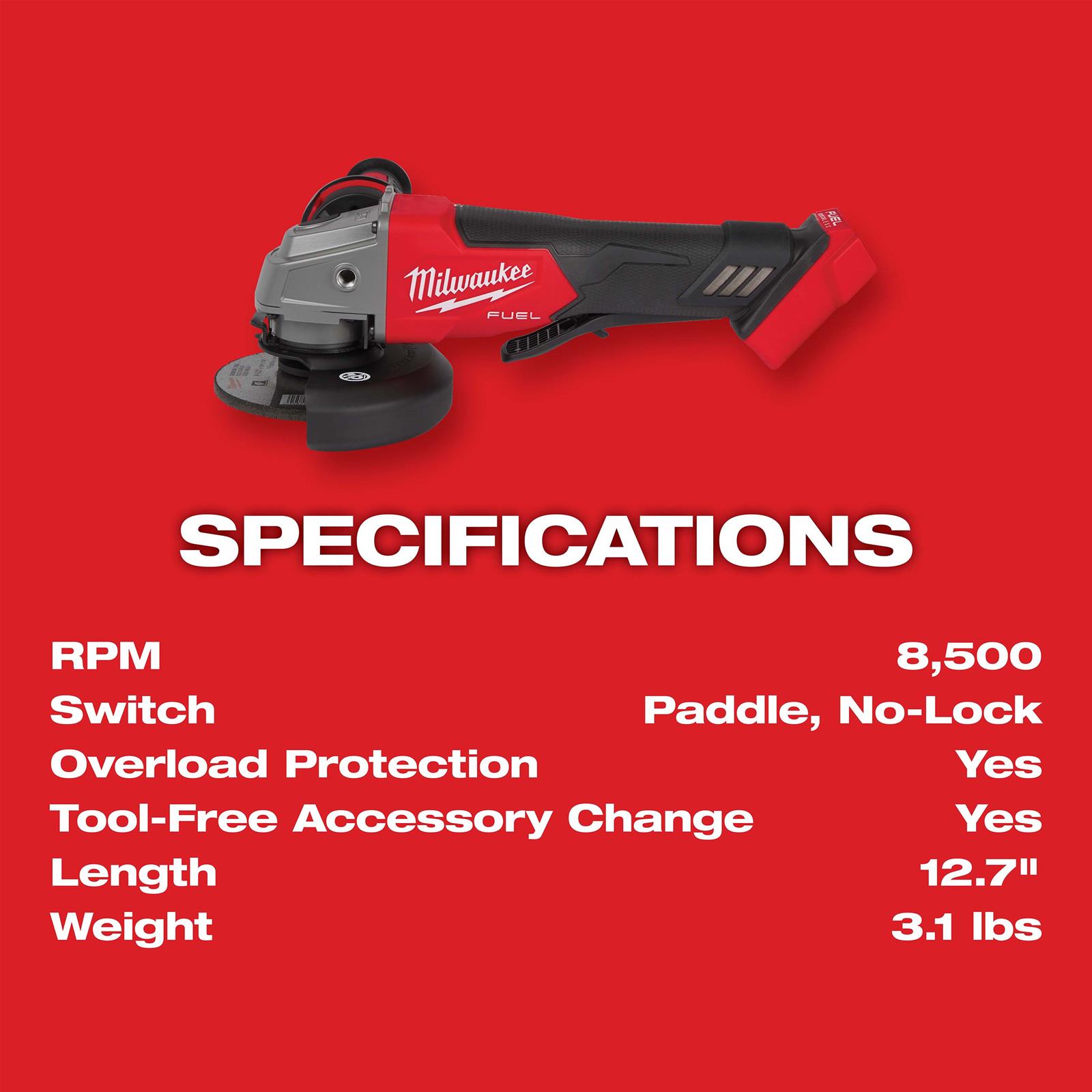 メルル AIH | Milwaukee® 2880-20 M18™ FUEL™ Cordless Angle Grinder, 5 in