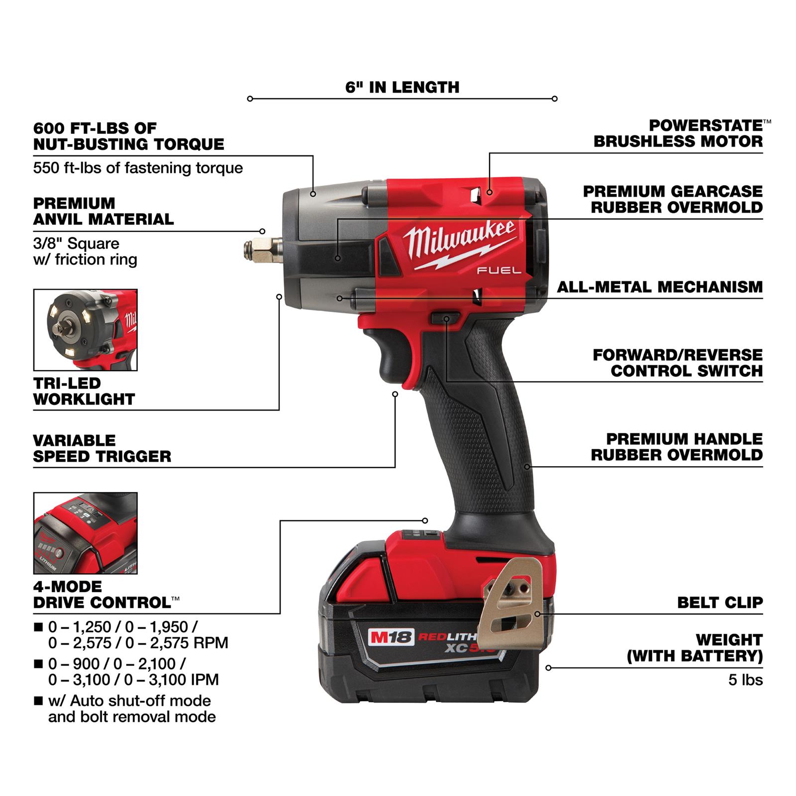 Milwaukee Tool 296022R Milwaukee M18 FUEL 3/8 MidTorque Impact Wrench