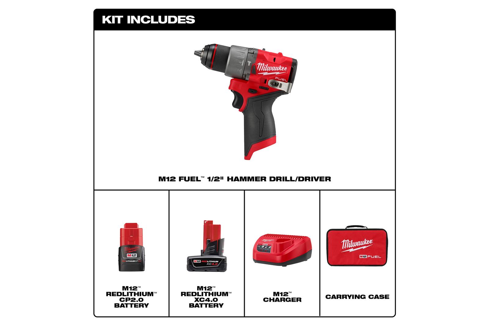 Milwaukee Tool 340422 Milwaukee M12 FUEL Brushless 1/2 in. Hammer Drill Drivers Summit Racing