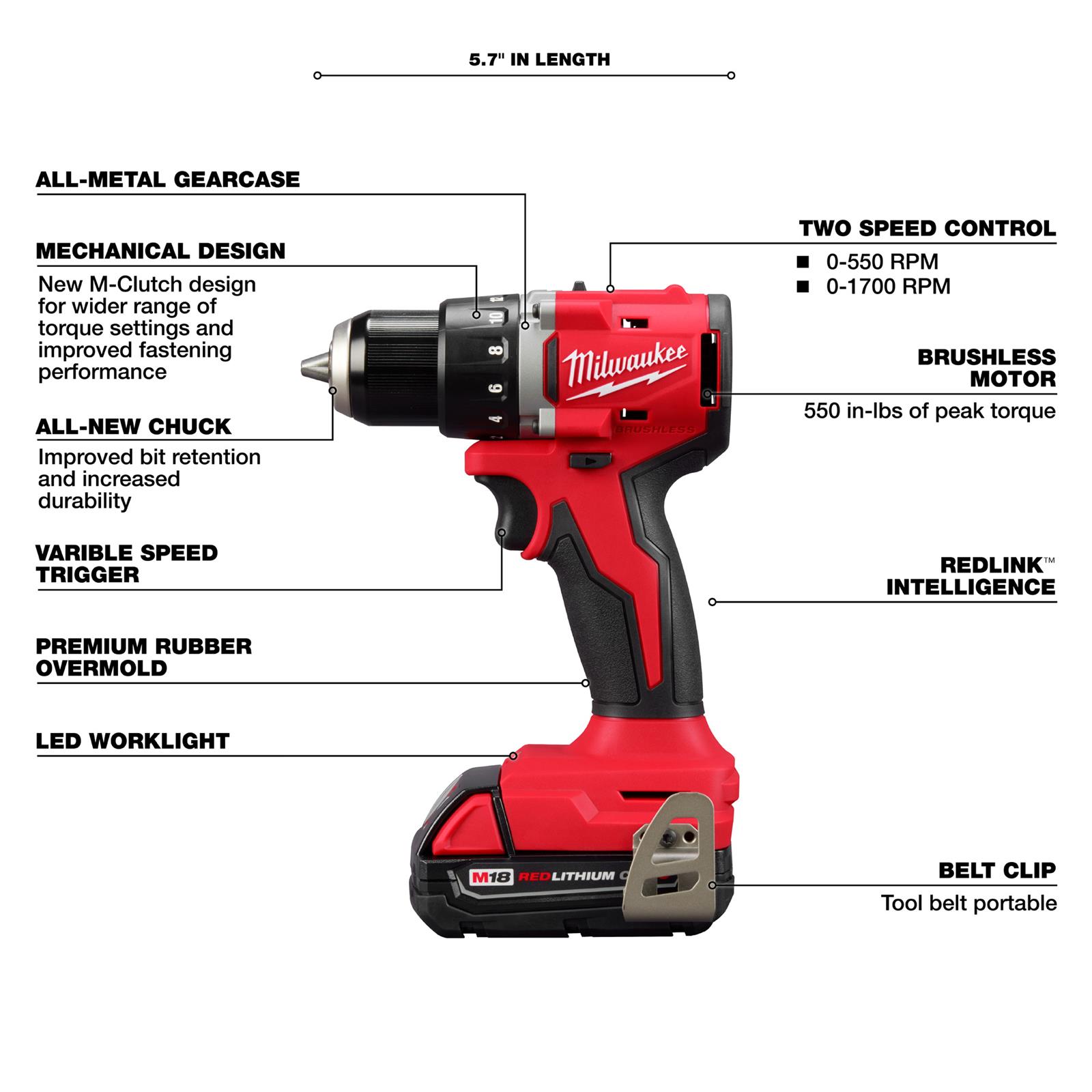 Milwaukee Tool 3601-22CT Milwaukee M18 Compact Brushless 1/2 in. Drill ...