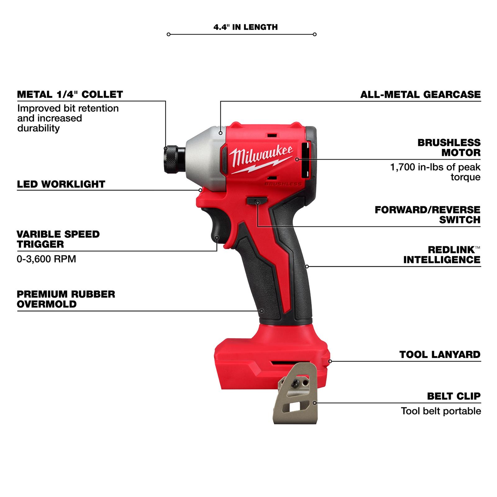 Milwaukee Tool 3650-20 Milwaukee M18 Compact Brushless 1/4 In. Hex ...