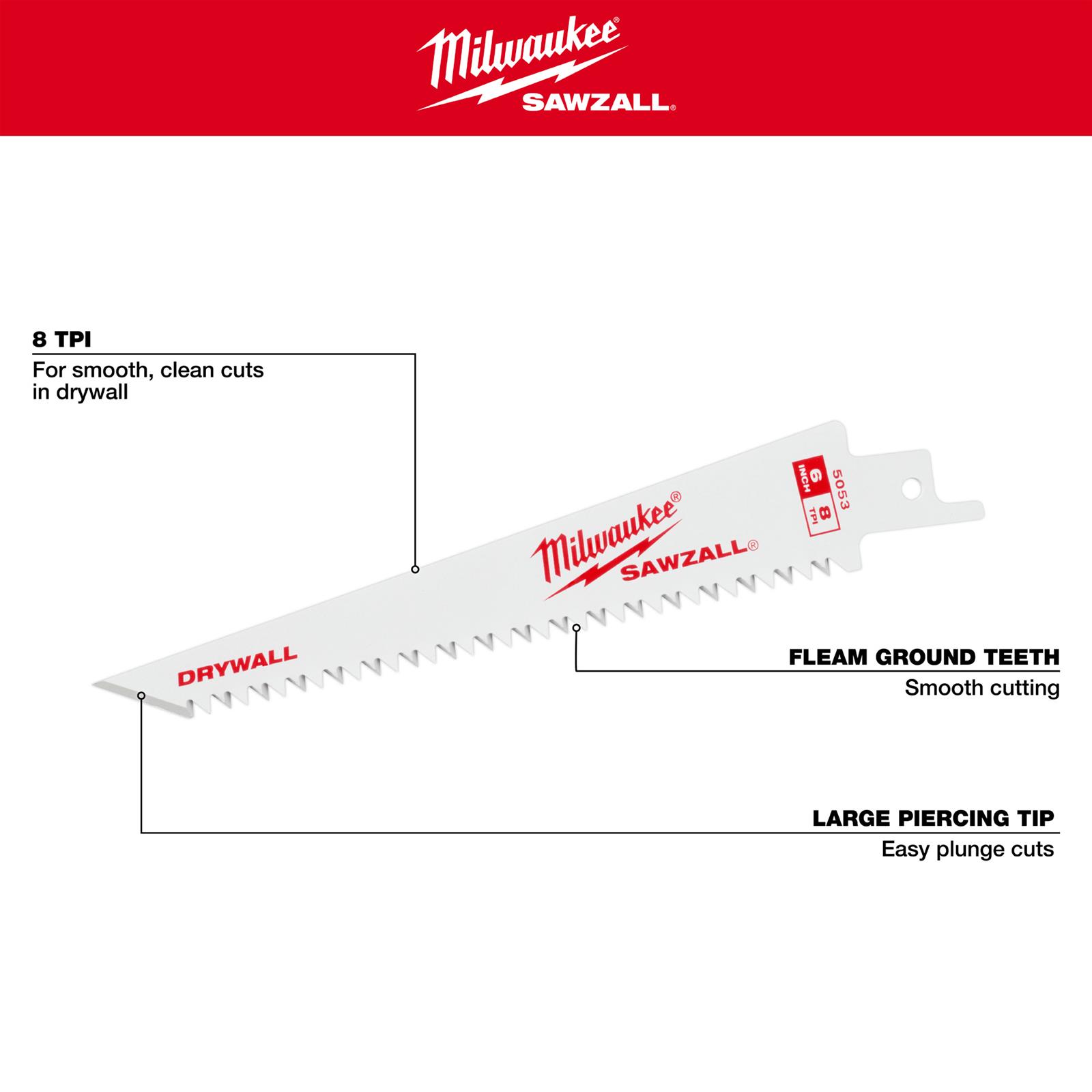 Milwaukee Tool 48-00-5053 Milwaukee 6 in. 8TPI Drywall SAWZALL
