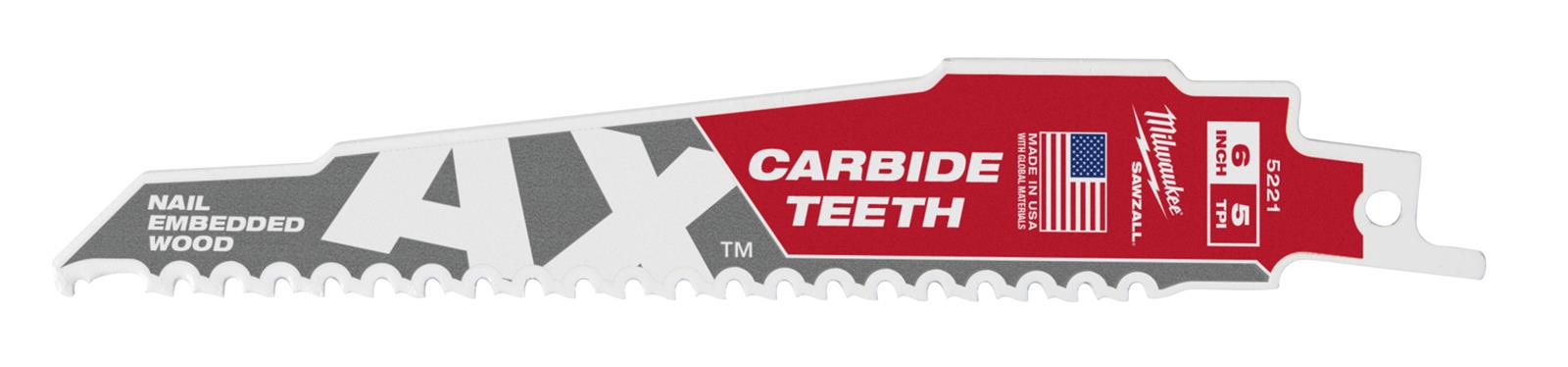 Milwaukee Tool 48-00-5221 Milwaukee SAWZALL AX Carbide Teeth Wood