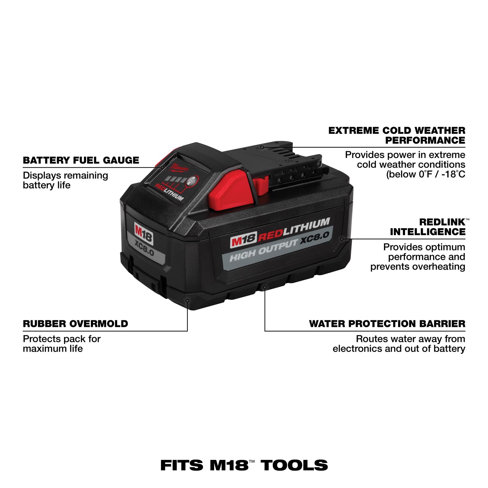 Milwaukee tool 48 11 1880 milwaukee m18 redlithium high output xc8 0