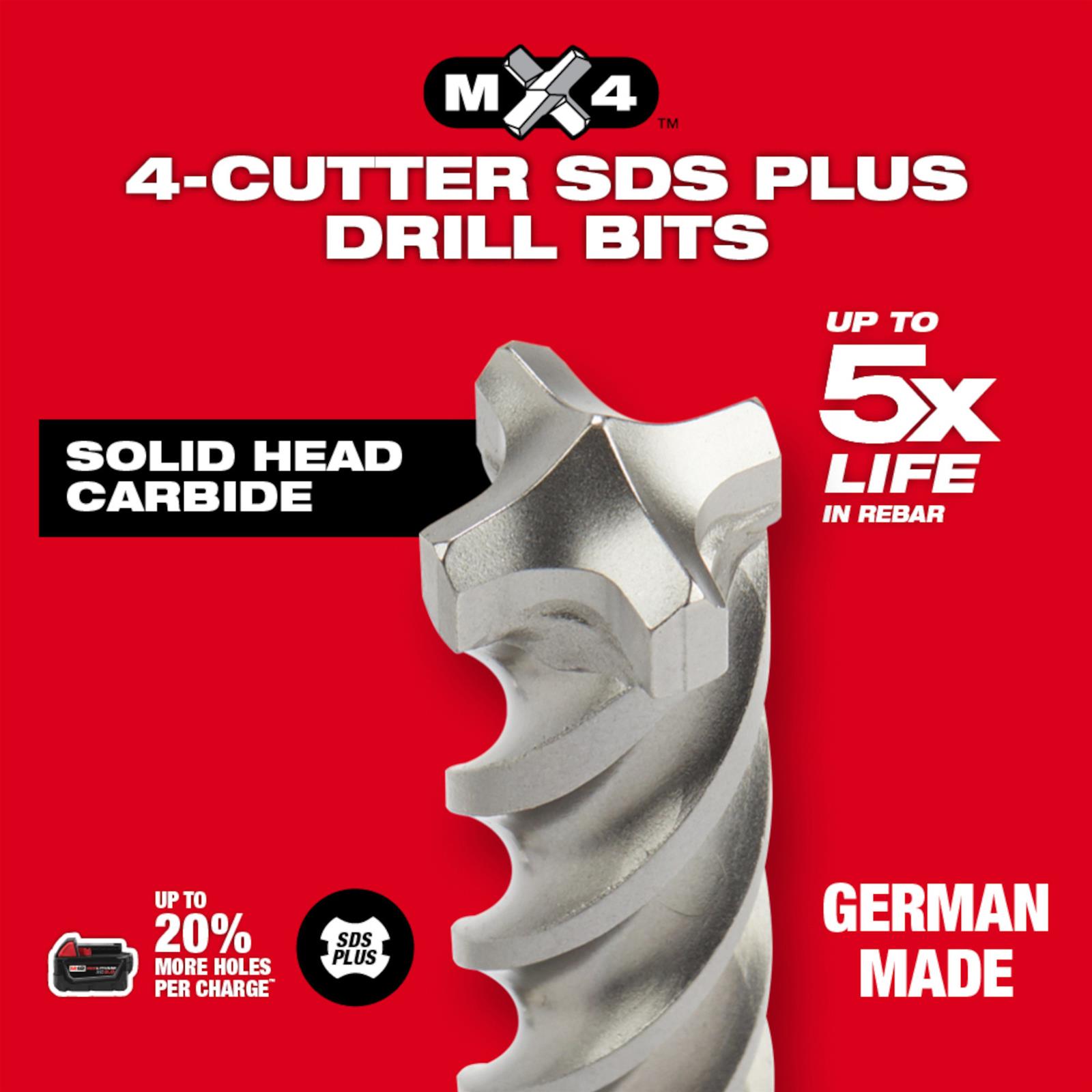 Milwaukee Tool 48-20-7498 Milwaukee MX4 4-Cutter SDS PLUS Rotary Milwaukee Tool 48-20-7498 Milwaukee MX4 4-Cutter SDS PLUS Rotary