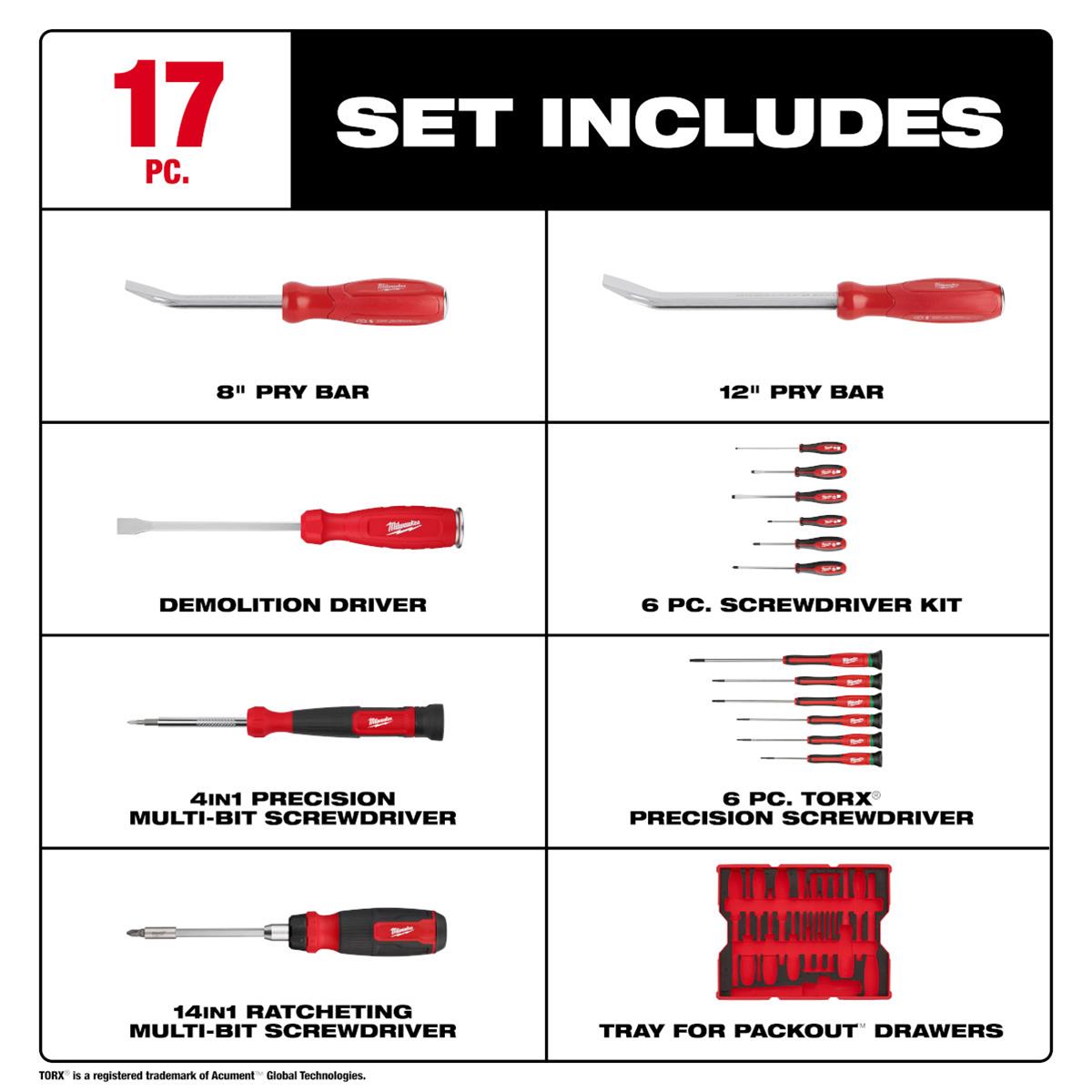 Milwaukee Tool 48-22-0158 Milwaukee 17-Piece Screwdrivers and Pry