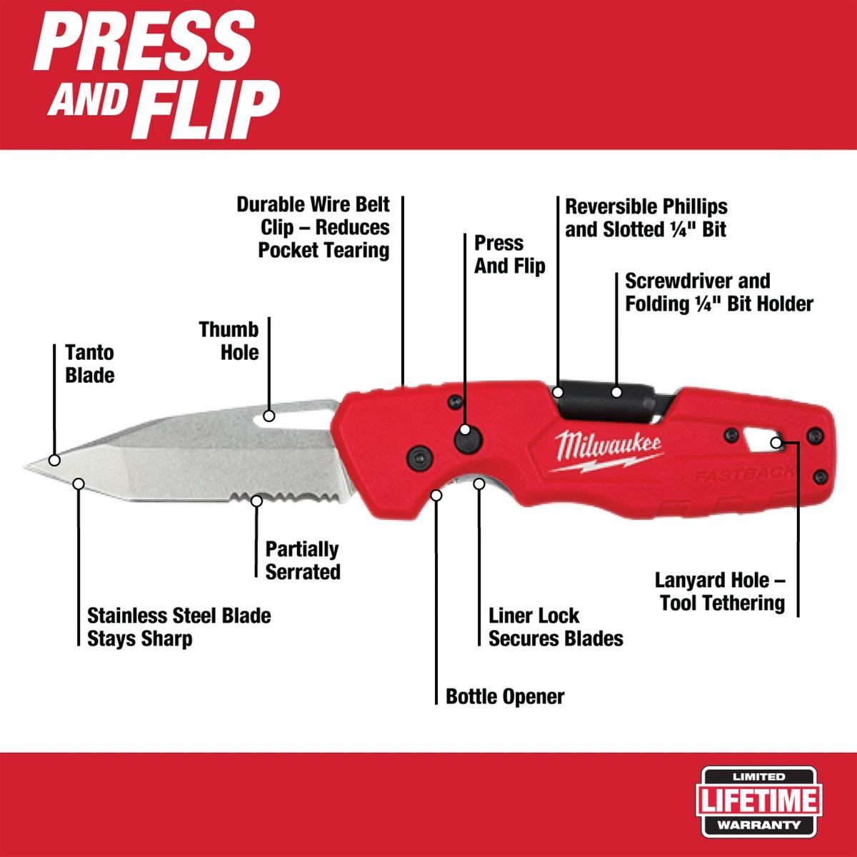 Milwaukee Tool 48221540 Milwaukee FASTBACK 5in1 Folding Knives Summit Racing