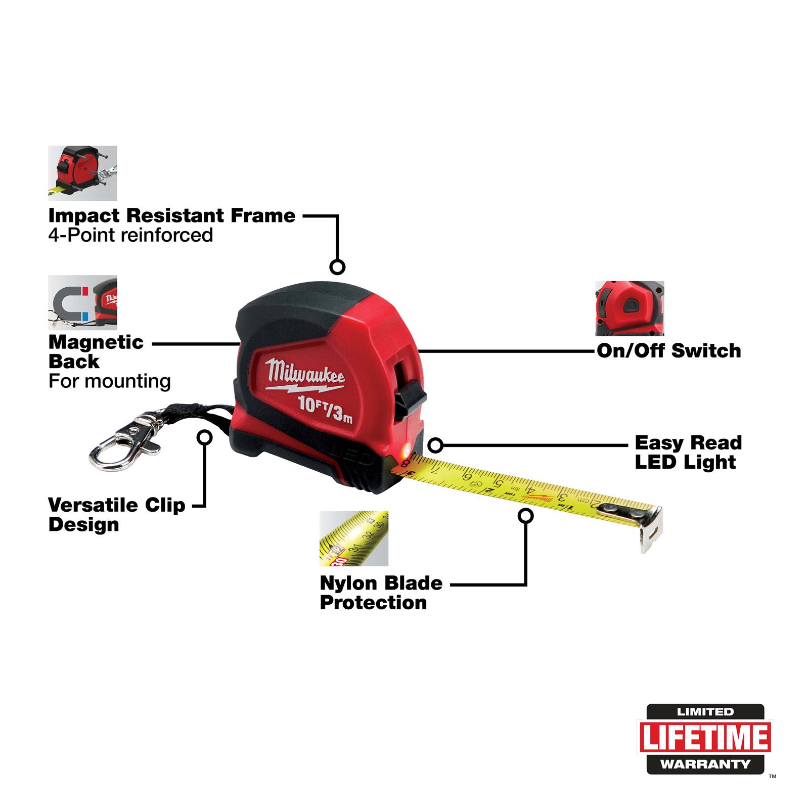 Milwaukee Tool 48-22-6601 Milwaukee Keychain Tape Measures with LED ...