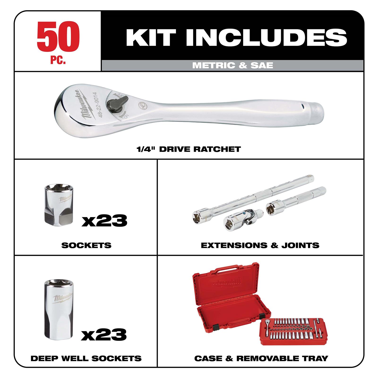 Milwaukee Tool 48-22-9004 Milwaukee 50-Piece Ratchet and Socket
