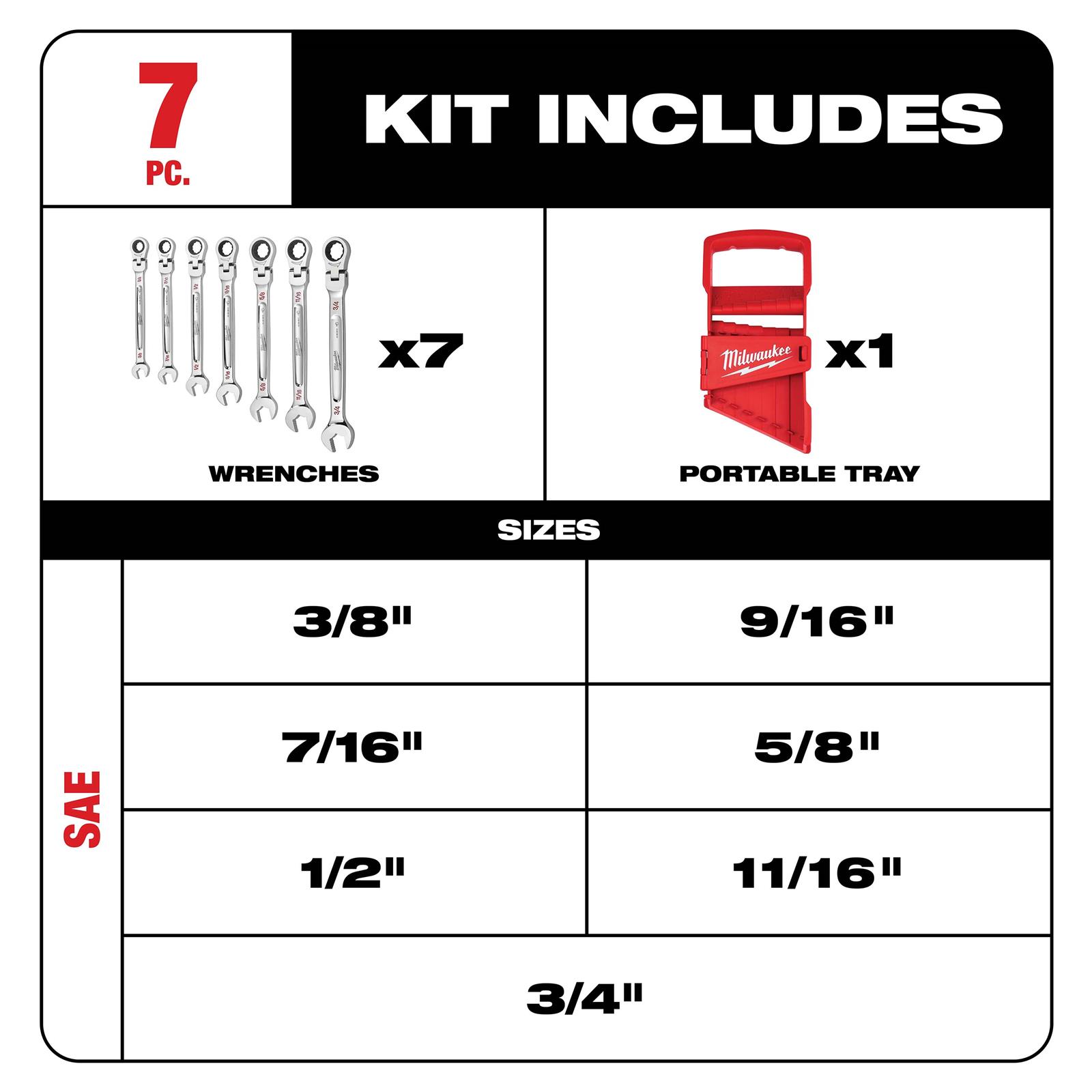Milwaukee Tool 48-22-9429 Milwaukee 7-Piece Flex Head Ratcheting