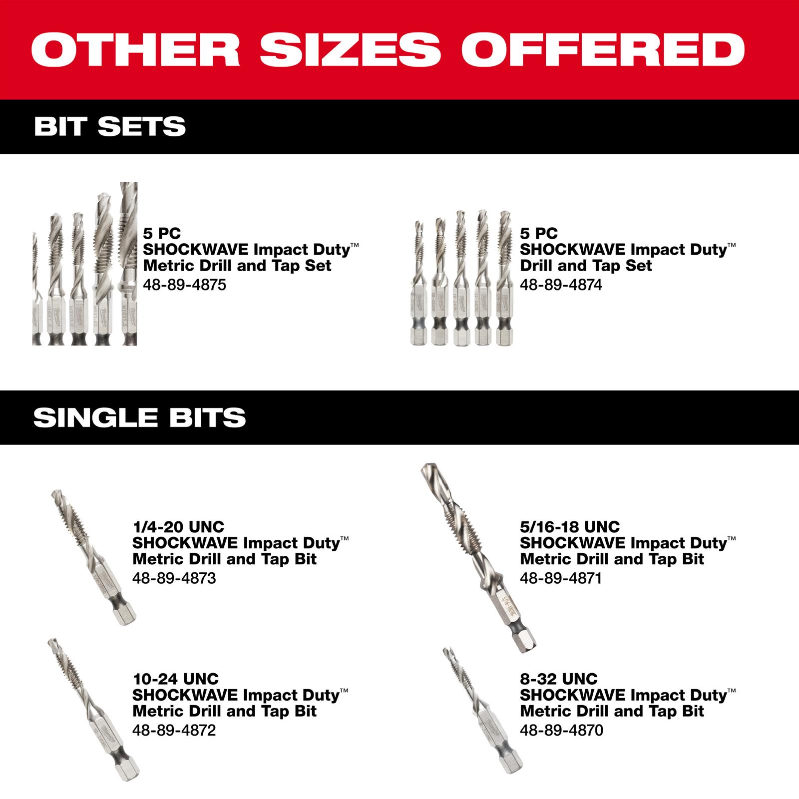 Milwaukee Tool 48894874 Milwaukee SHOCKWAVE Impact Drill and Tap Sets