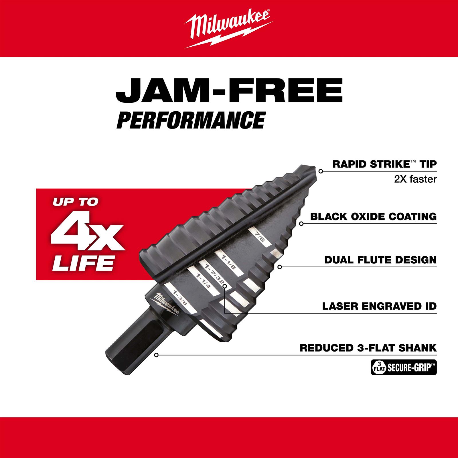 Milwaukee Tool 48-89-9212 Milwaukee Jam-Free Step Drill Bit Sets