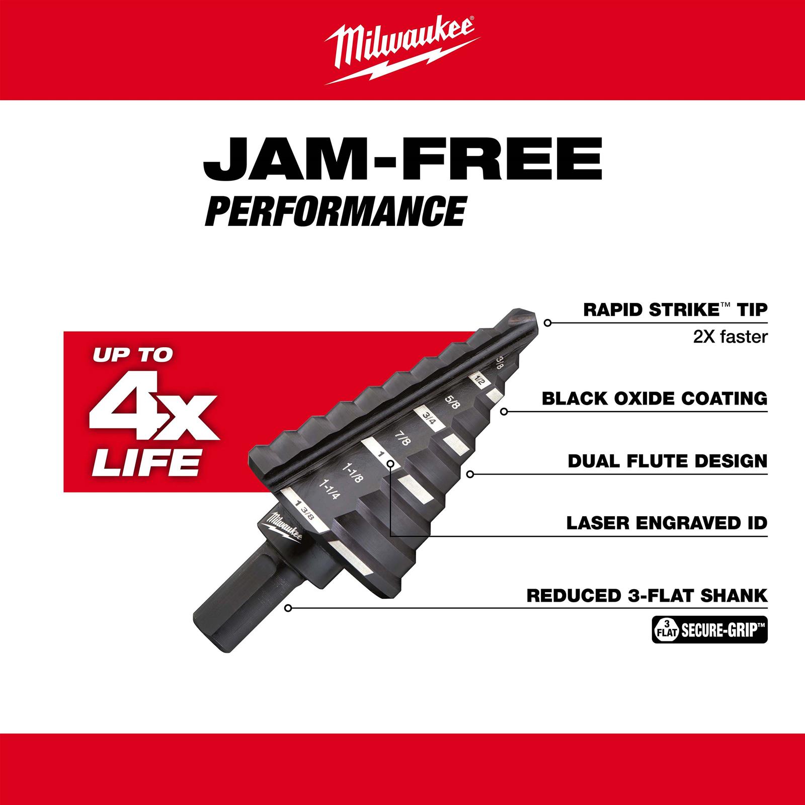 Milwaukee Tool 48-89-9224 Milwaukee Jam-Free Step Drill Bit Sets