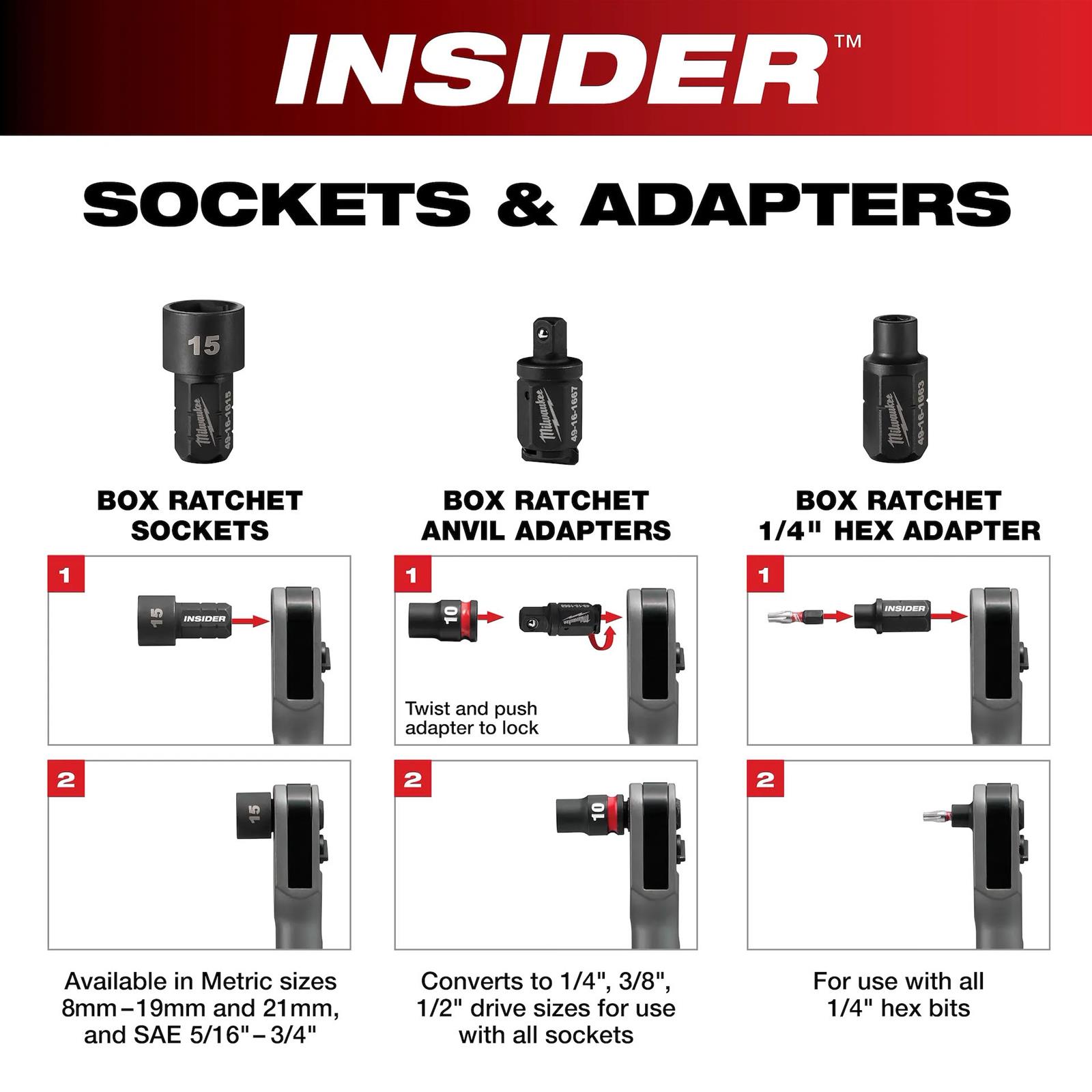 Milwaukee Tool 49-16-1666 Milwaukee INSIDER Anvil Adapters