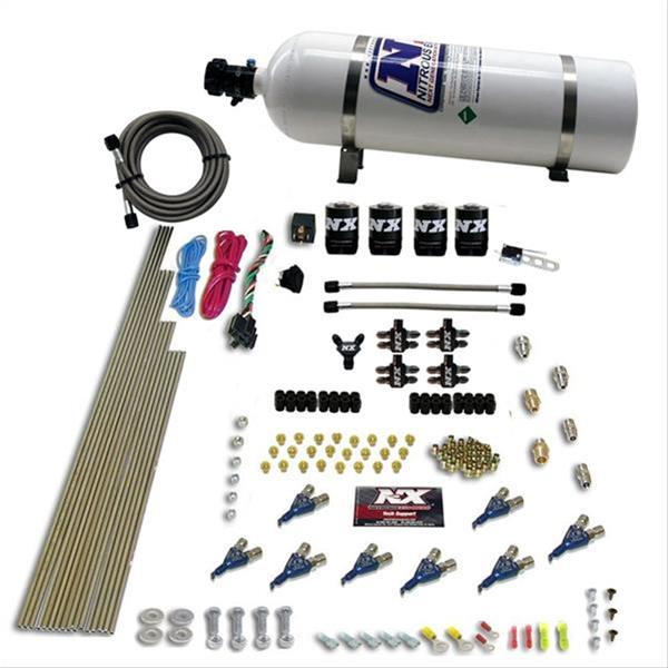 Nitrous Express 8 Cyl Piranha Direct Port 4 Solenoids Nitrous Kit (200-500HP EFI Jets) w/15lb Bottle