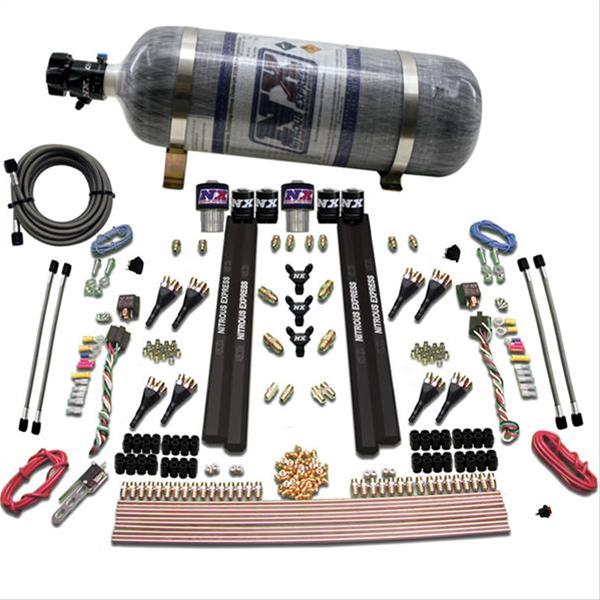Nitrous Express SX2 Dual Stage/Gas/Rails 8 Nozzles Nitrous Kit (200-1200HP) w/Composite Bottle