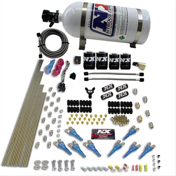 Nitrous Express 8 Cyl Shark Direct Port 4 Solenoids Nitrous Kit (200-600HP) w/15lb Bottle