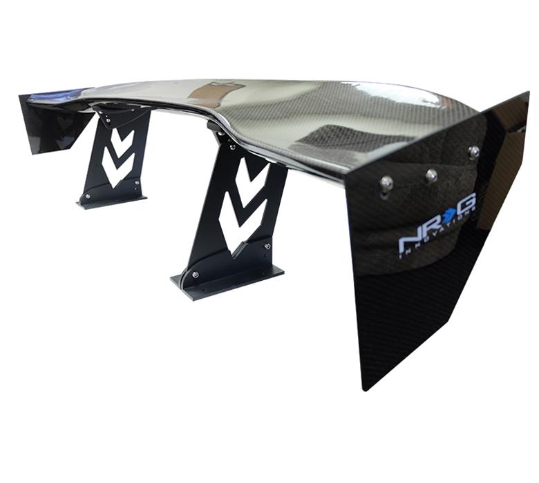 NRG Adjustable Carbon Fiber Spoilers CARB-A590 Spoiler - Universal (59") w / arrow cut out stands and large end plates thumbnail 2