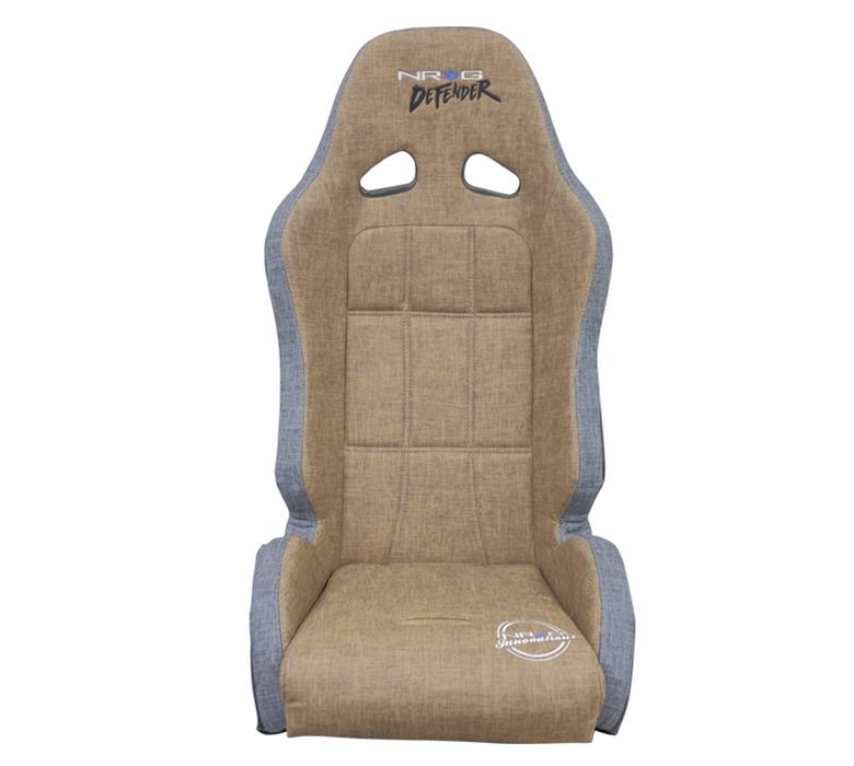 NRG Defender Suspension Brown Cloth Seat DF-100BR water resistant steel frame suspension seats with Grey trim w/ logo thumbnail 3