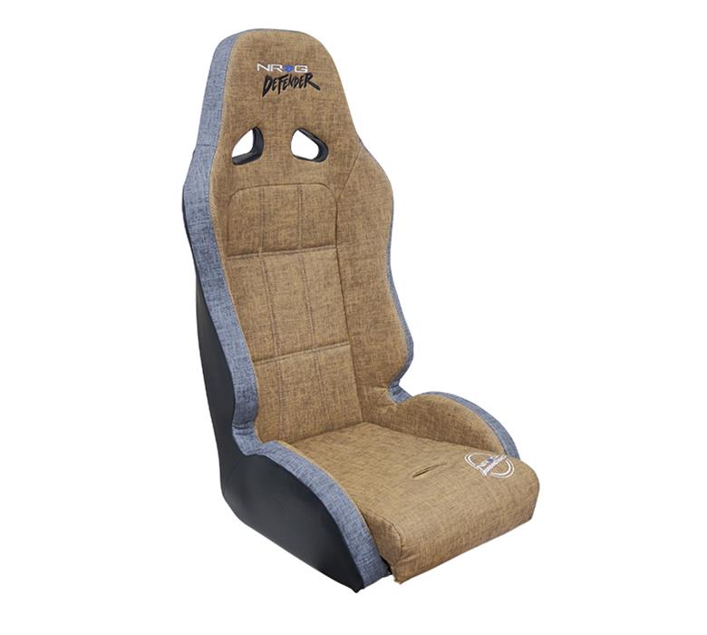NRG Defender Suspension Brown Cloth Seat DF-100BR water resistant steel frame suspension seats with Grey trim w/ logo thumbnail 4
