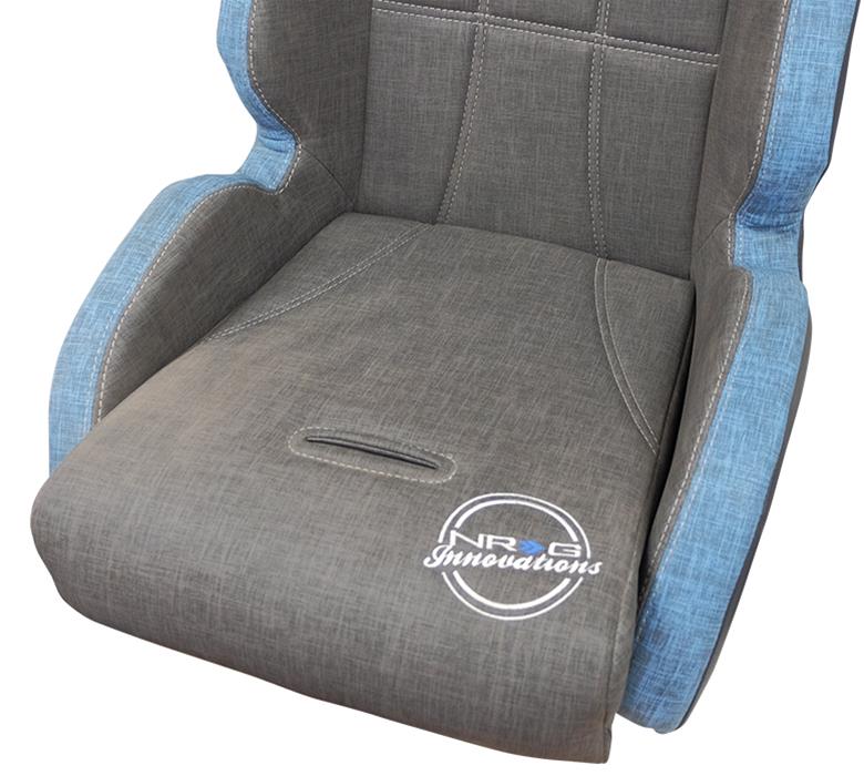 NRG Defender Suspension Gray Cloth Seat DF-100GY water resistant steel frame suspension seats Grey with Blue trim w/ logo