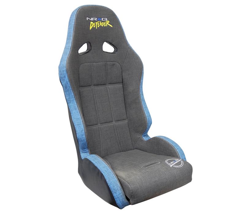 NRG Defender Suspension Gray Cloth Seat DF-100GY water resistant steel frame suspension seats Grey with Blue trim w/ logo thumbnail 4