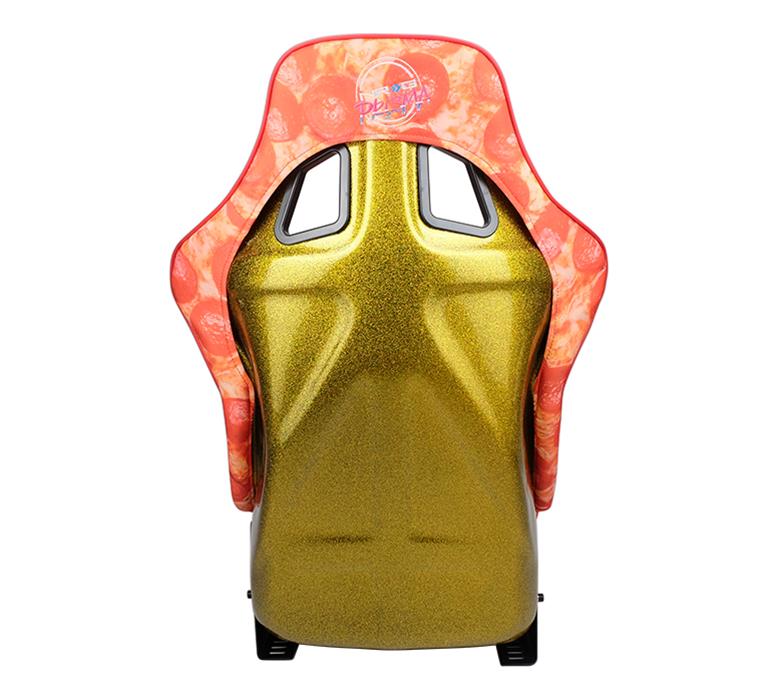 NRG FRP Bucket Seat PRISMA ULTRA SLICE Edition W/ Gold Pearlized Back Pizza Microfiber Print - Large thumbnail 3