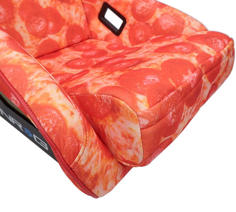 NRG FRP Bucket Seat PRISMA ULTRA SLICE Edition W/ Gold Pearlized Back Pizza Microfiber Print - Large thumbnail 2