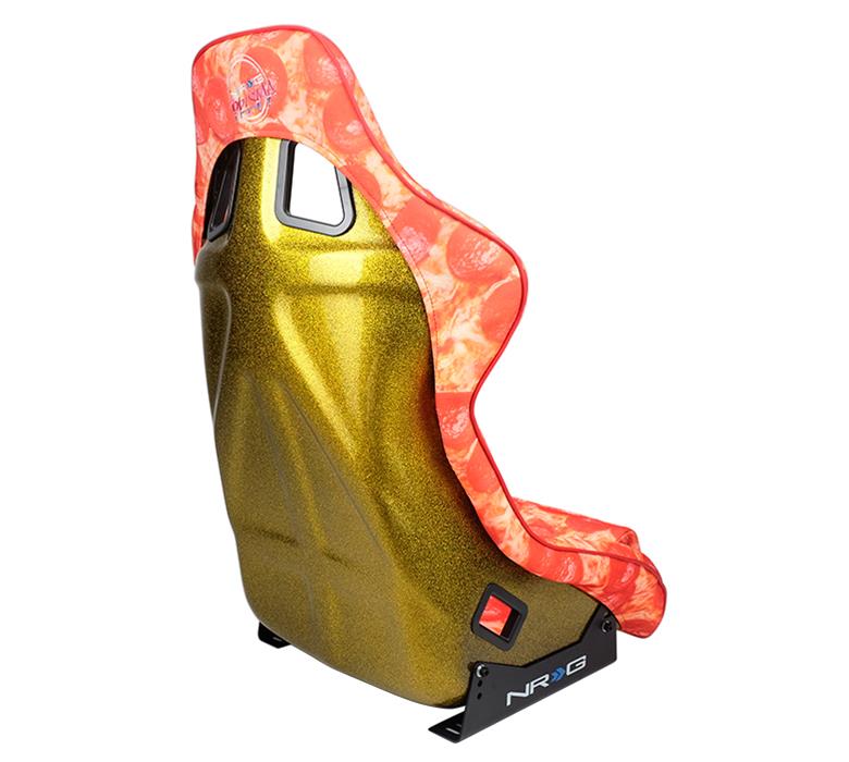 NRG FRP Bucket Seat PRISMA ULTRA SLICE Edition W/ Gold Pearlized Back Pizza Microfiber Print - Large thumbnail 5