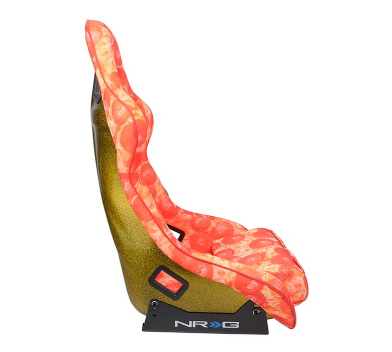 NRG FRP Bucket Seat PRISMA ULTRA SLICE Edition W/ Gold Pearlized Back Pizza Microfiber Print - Large thumbnail 7