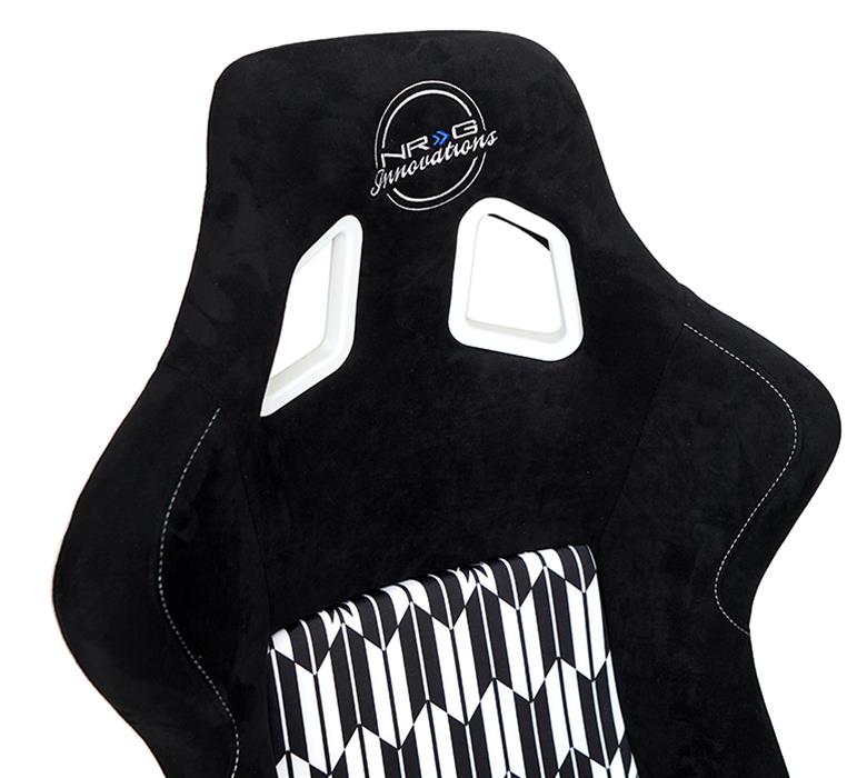 NRG FRP Bucket Seat Vegan Suede w/ Black & White Yaba Print - Large thumbnail 2
