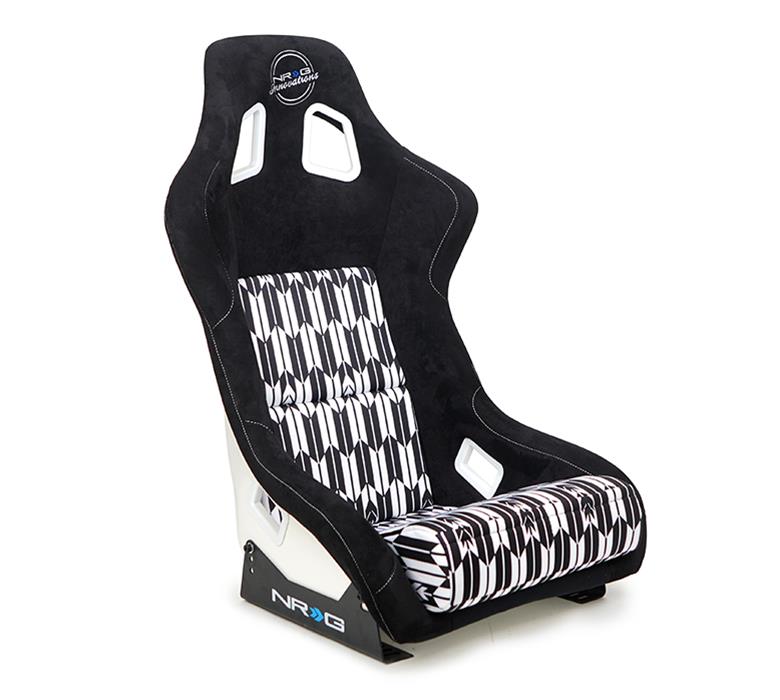 NRG FRP Bucket Seat Vegan Suede w/ Black & White Yaba Print - Large thumbnail 3