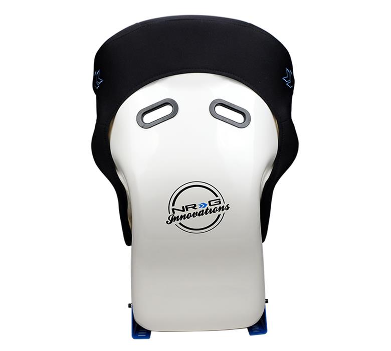 NRG FRP Bucket Seat - White Finish with Arrow Embroidery And Blue Side Mount Bracket thumbnail 3