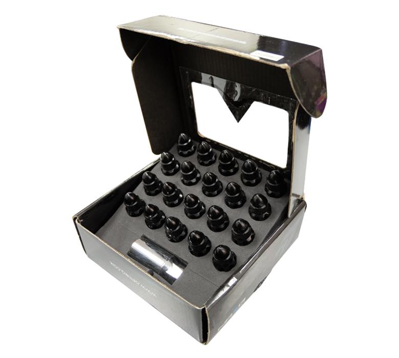 NRG 500 Series M12 X 1.5 Bullet Shape Steel Lug Nut Set - 21 Pc w/Lock Key - Black