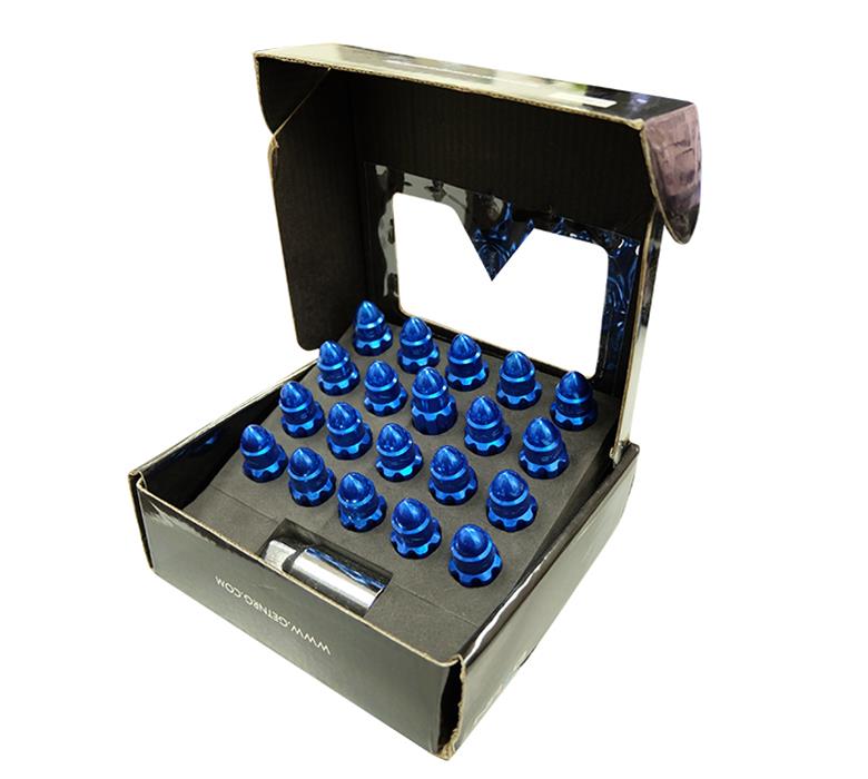 NRG 500 Series M12 X 1.25 Bullet Shape Steel Lug Nut Set - 21 Pc w/Lock Key - Blue