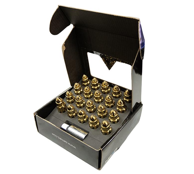 NRG 500 Series M12 X 1.25 Bullet Shape Steel Lug Nut Set - 21 Pc w/Lock Key - Chrome Gold thumbnail 2