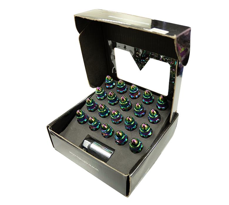 NRG 500 Series M12 X 1.25 Bullet Shape Steel Lug Nut Set - 21 Pc w/Lock Key - Neochrome