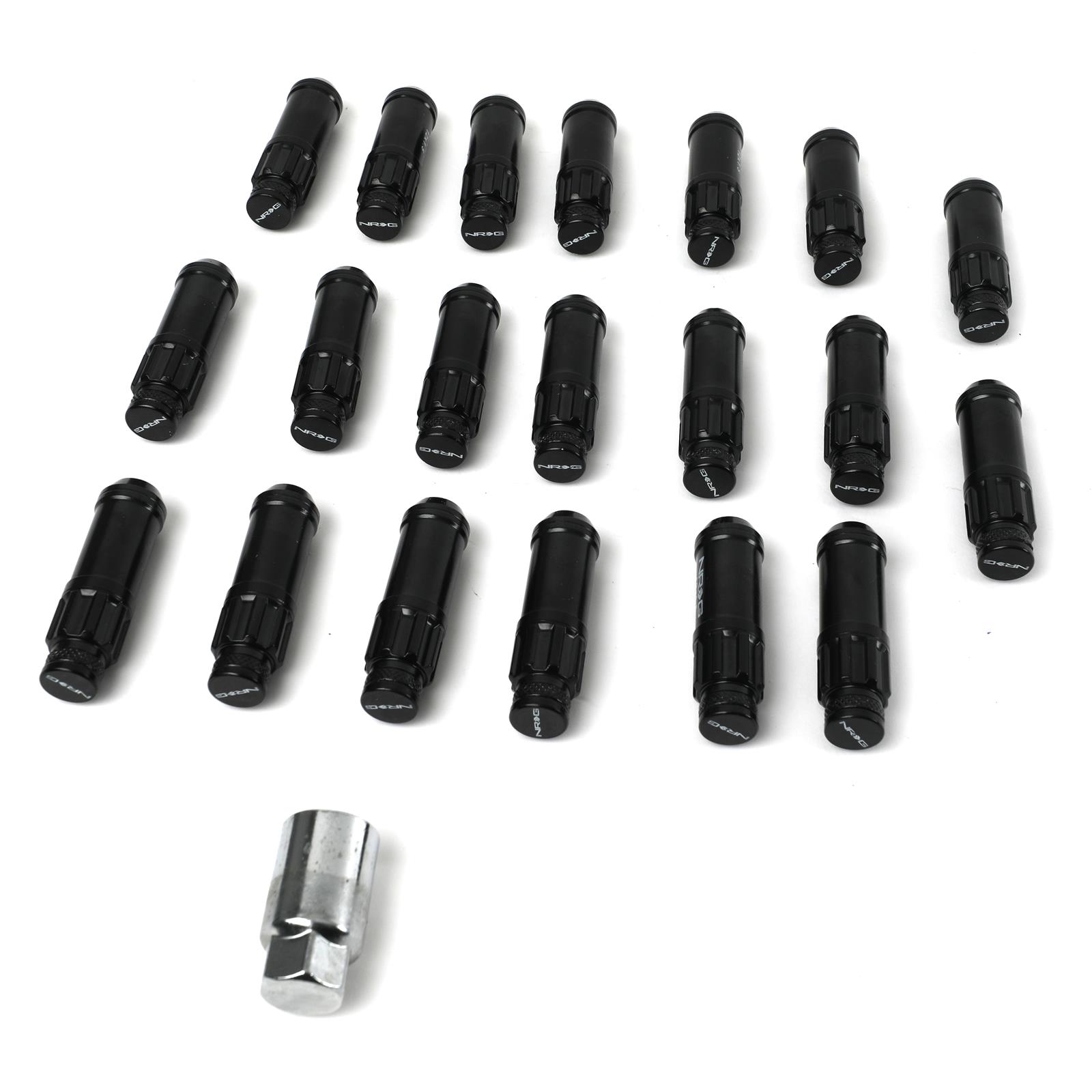 NRG 700 Series M12 X 1.5 Steel Lug Nut w/Dust Cap Cover Set 21 Pc w/Locks & Lock Socket - Black