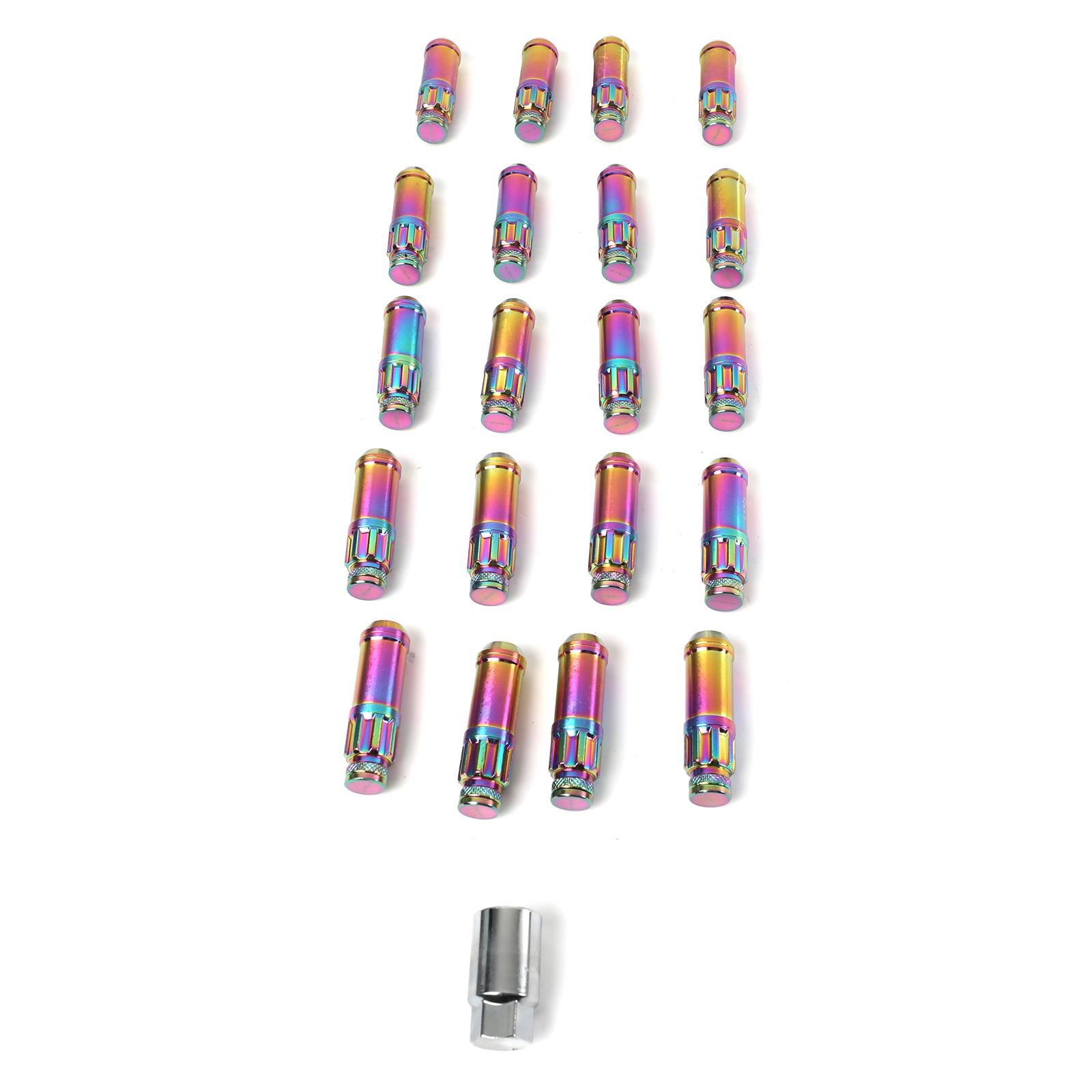 NRG 700 Series M12 X 1.5 Steel Lug Nut w/Dust Cap Cover Set 21 Pc w/Locks & Lock Socket - Neochrome