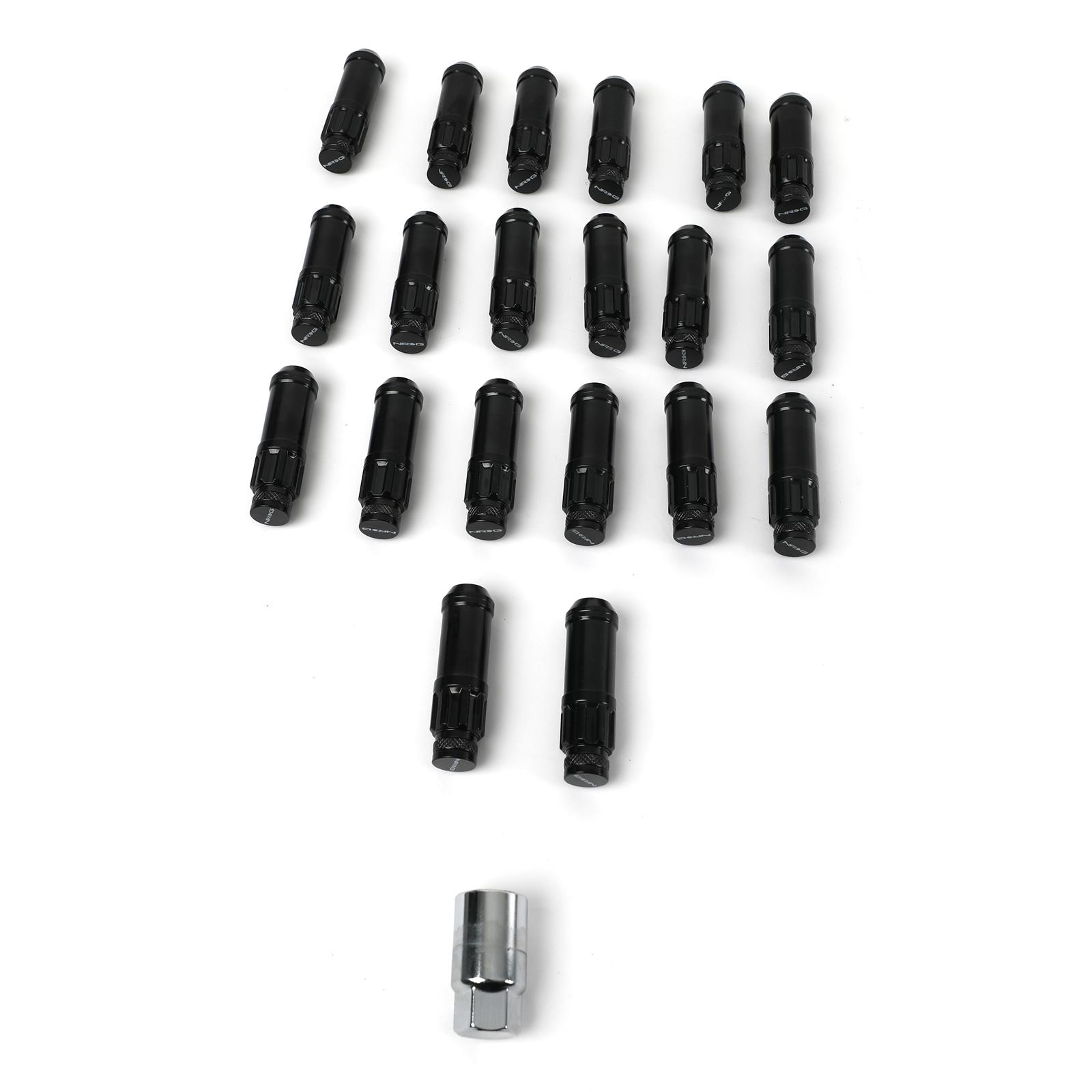 NRG 700 Series M12 X 1.25 Steel Lug Nut w/Dust Cap Cover Set 21 Pc w/Locks & Lock Socket - Black