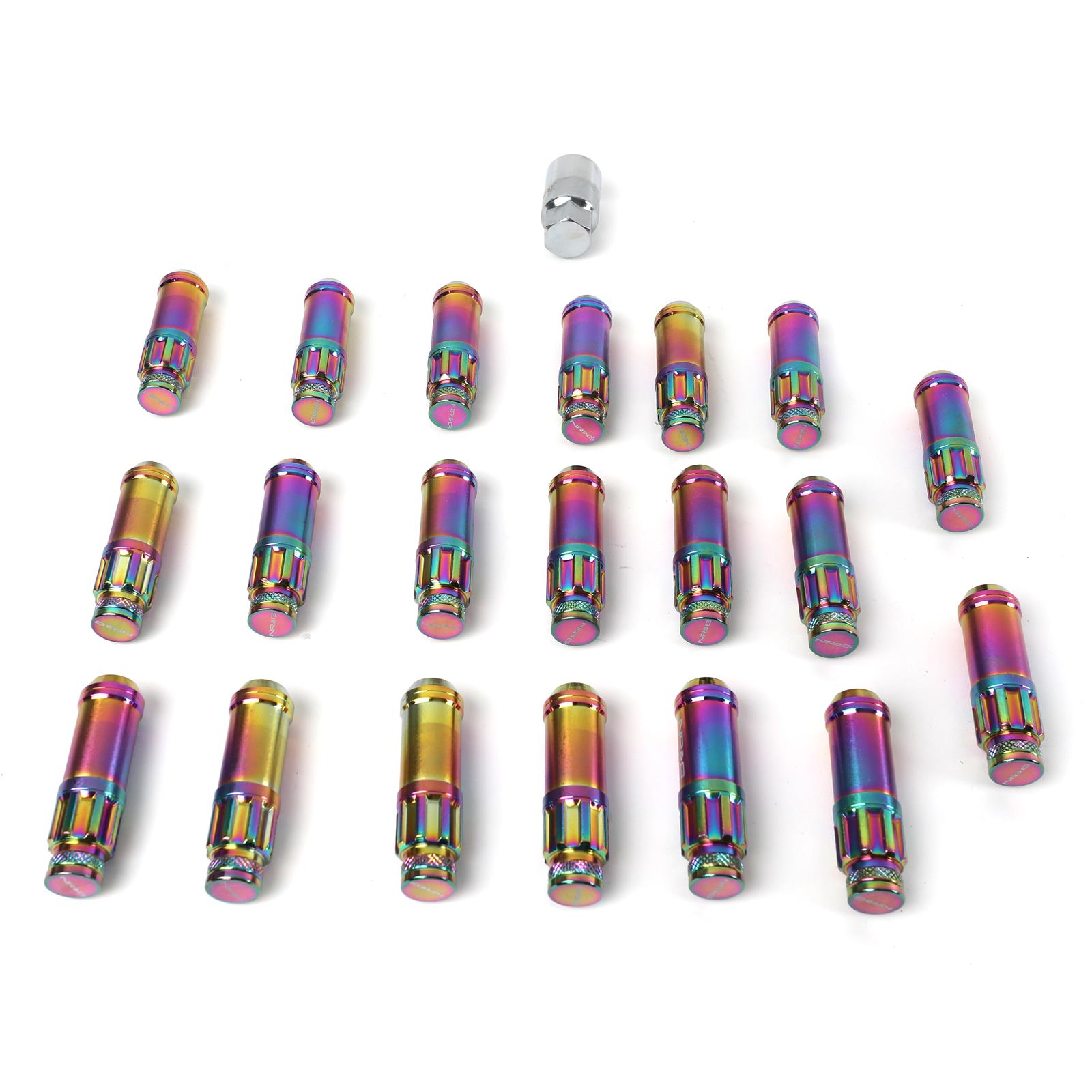 NRG 700 Series M12 X 1.25 Steel Lug Nut w/Dust Cap Cover Set 21 Pc w/Locks & Lock Socket - Neochrome