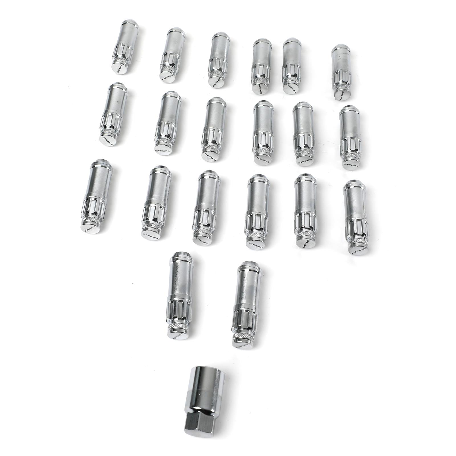 NRG 700 Series M12 X 1.25 Steel Lug Nut w/Dust Cap Cover Set 21 Pc w/Locks & Lock Socket - Silver