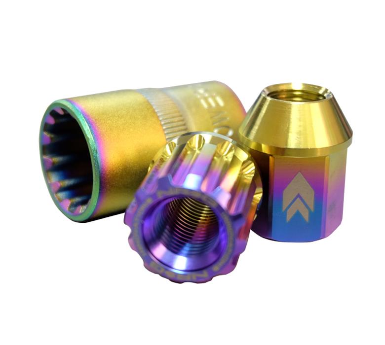 NRG 200 Series M12 X 1.25 Titanium Lug Nut Set - 21 Pc w/Lock Key Socket - Neochrome thumbnail 3
