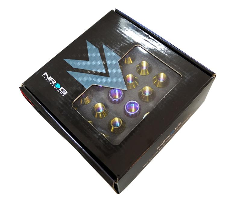 NRG 200 Series M12 X 1.25 Titanium Lug Nut Set - 21 Pc w/Lock Key Socket - Neochrome thumbnail 2