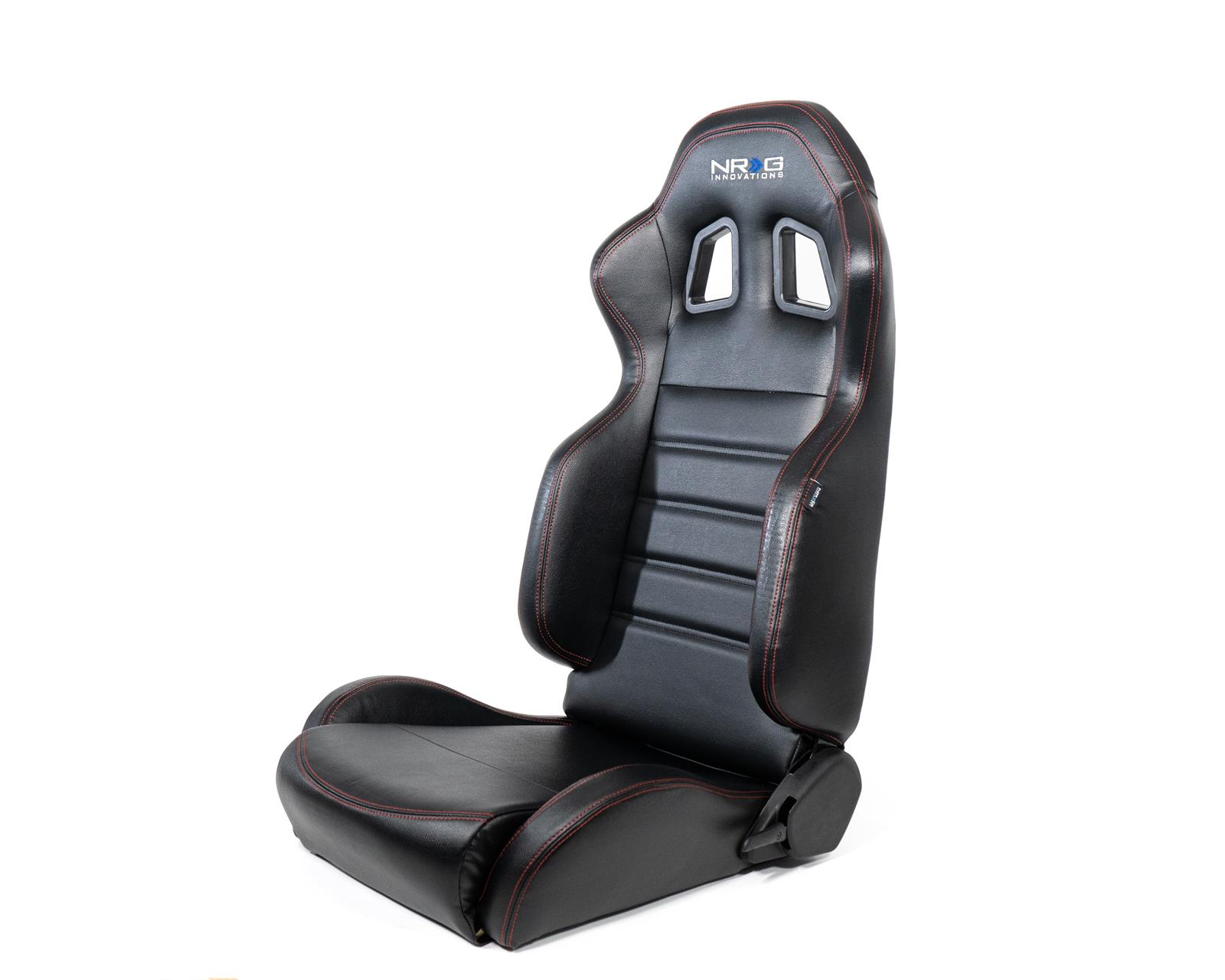 NRG Reclinable Racing Seats (Pair) Black Leather w/NRG Logo Red Stitch thumbnail 3