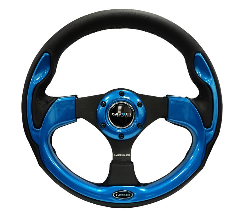 NRG Reinforced Steering Wheel (320mm) Blk w/Blue Trim thumbnail 2