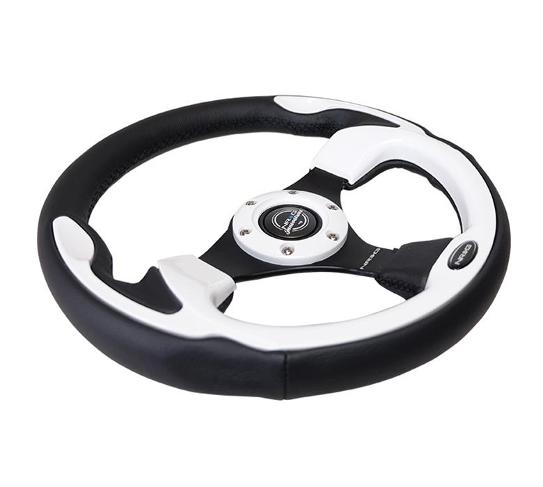 NRG Reinforced Steering Wheel (320mm) Blk w/White Trim & 4mm 3-Spoke thumbnail 4
