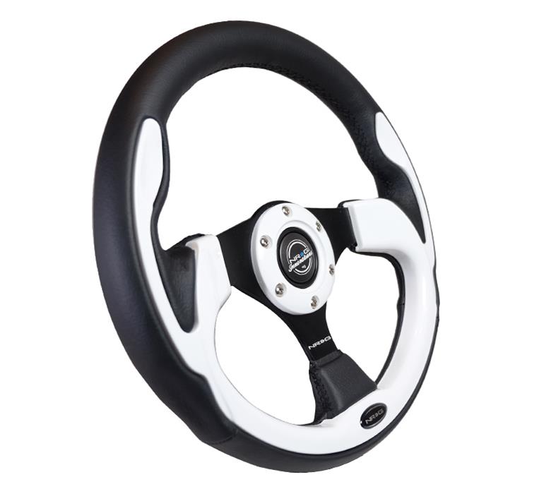 NRG Reinforced Steering Wheel (320mm) Blk w/White Trim & 4mm 3-Spoke thumbnail 3